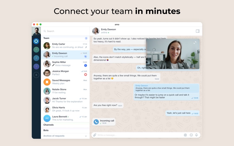 amo | team messenger desktop app screenshot
