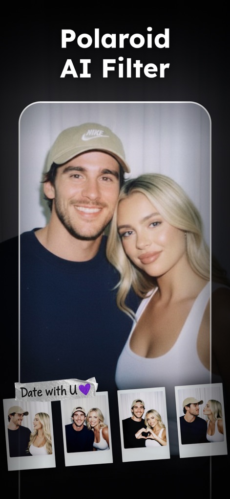 AI Photo Generator - Collart - The app applies a nostalgic Polaroid AI filter to photos, allowing users to instantly stylize images and display them with charming "Polaroid-style thumbnails".