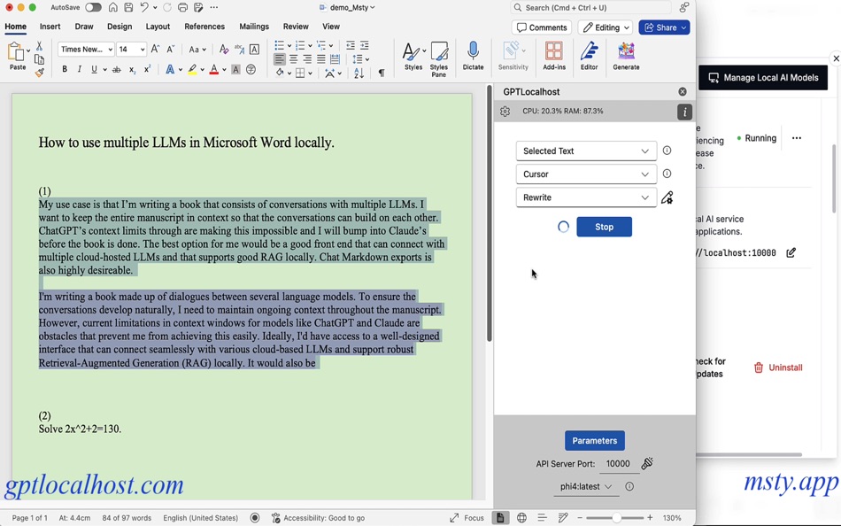 #5. GPTLocalhost (Word Add-in) (macOS) 由: PatentLM LLC