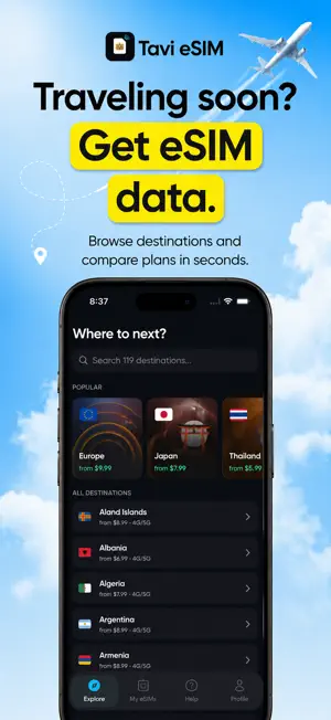 Tavi: eSIM Travel Data Plan screenshot 1