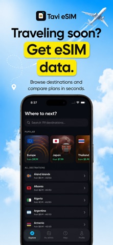 Tavi: eSIM Travel Data Plan Screenshot 1 of 5