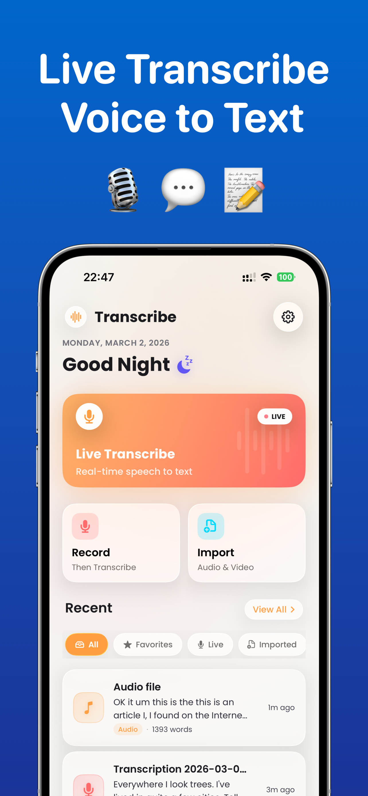 Live Transcribe Voice to Text