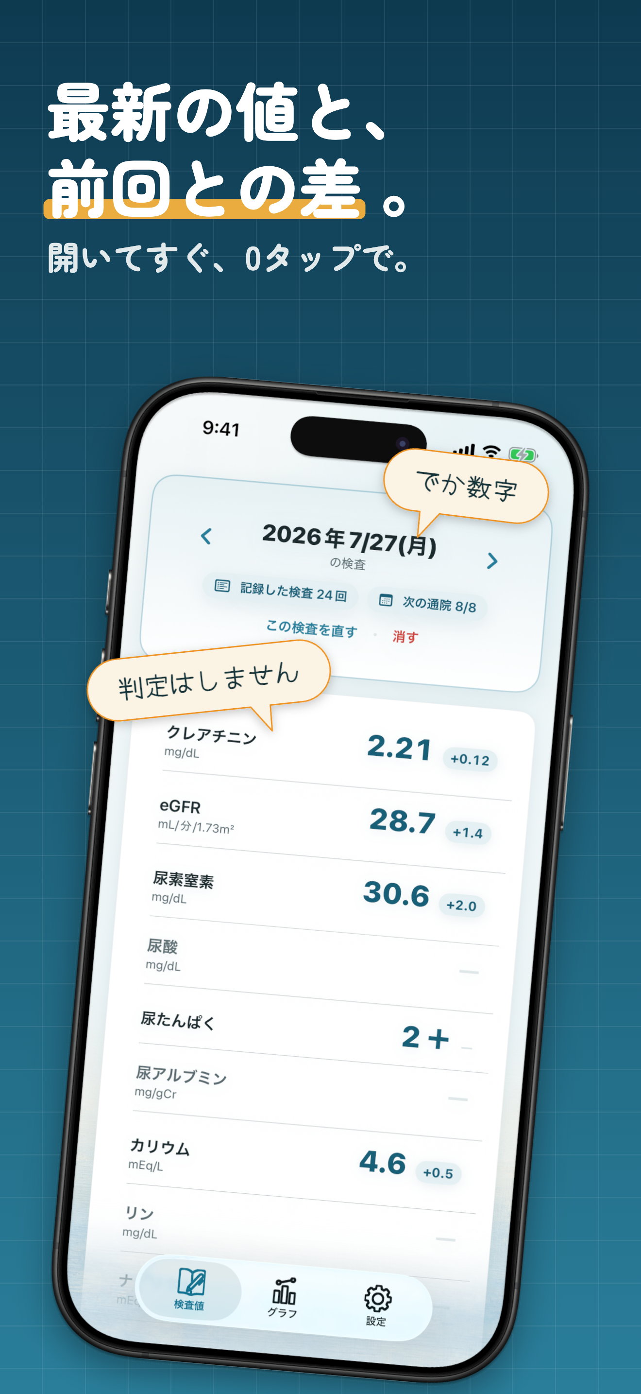 かんたん腎臓ノート - クレアチニン・eGFRの記録とグラフ screenshot 2