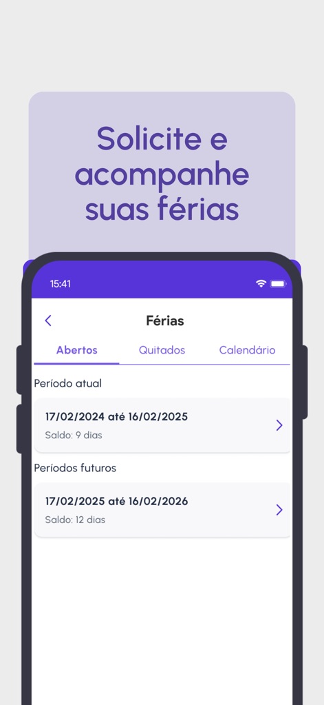 wiipo - A ferramenta simplifica a solicitação e o acompanhamento de férias, apresentando os períodos atuais e futuros e o saldo de dias.
