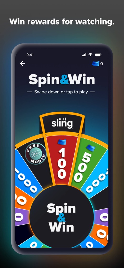 Sling: Live TV, Sports & News - アプリ内で提供される「Spin & Win」ホイールゲームは、ユーザーが無料のAMC視聴期間やポイントなどの様々な報酬を獲得できる、ユニークなエンゲージメント機能です。