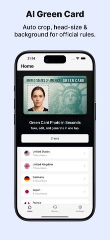 Green Card Photo App iPhone screenshot