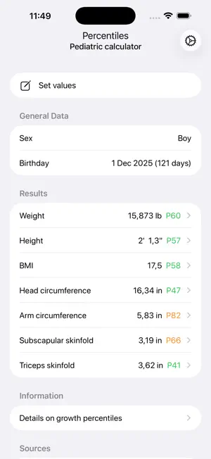 Percentiles: Pediatric charts screenshot 3