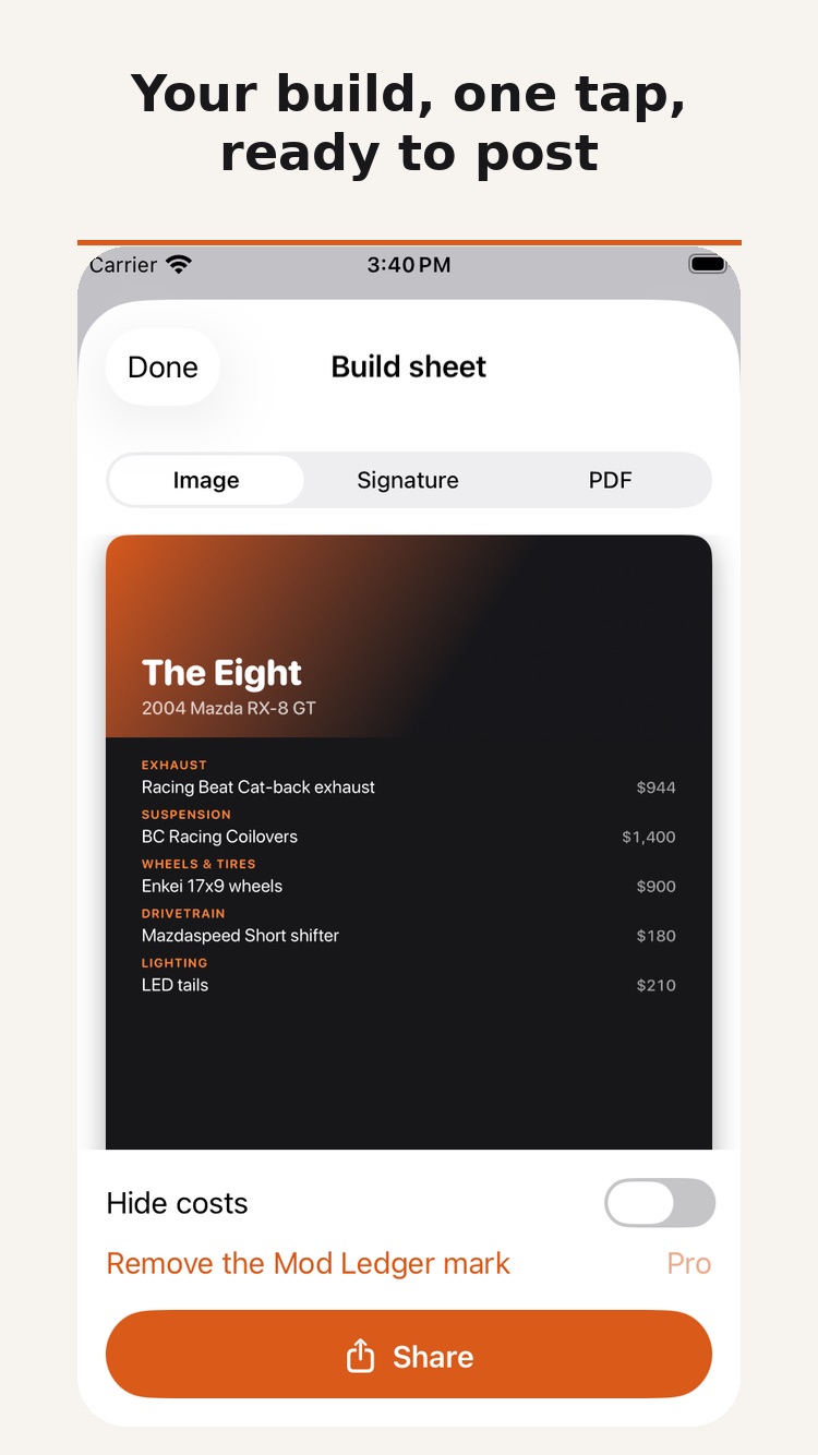 Screenshot 2 of Mod Ledger – Car Build Log