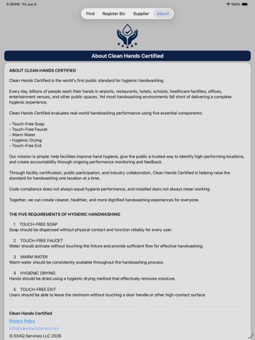 Clean Hands Certified iPad screenshot