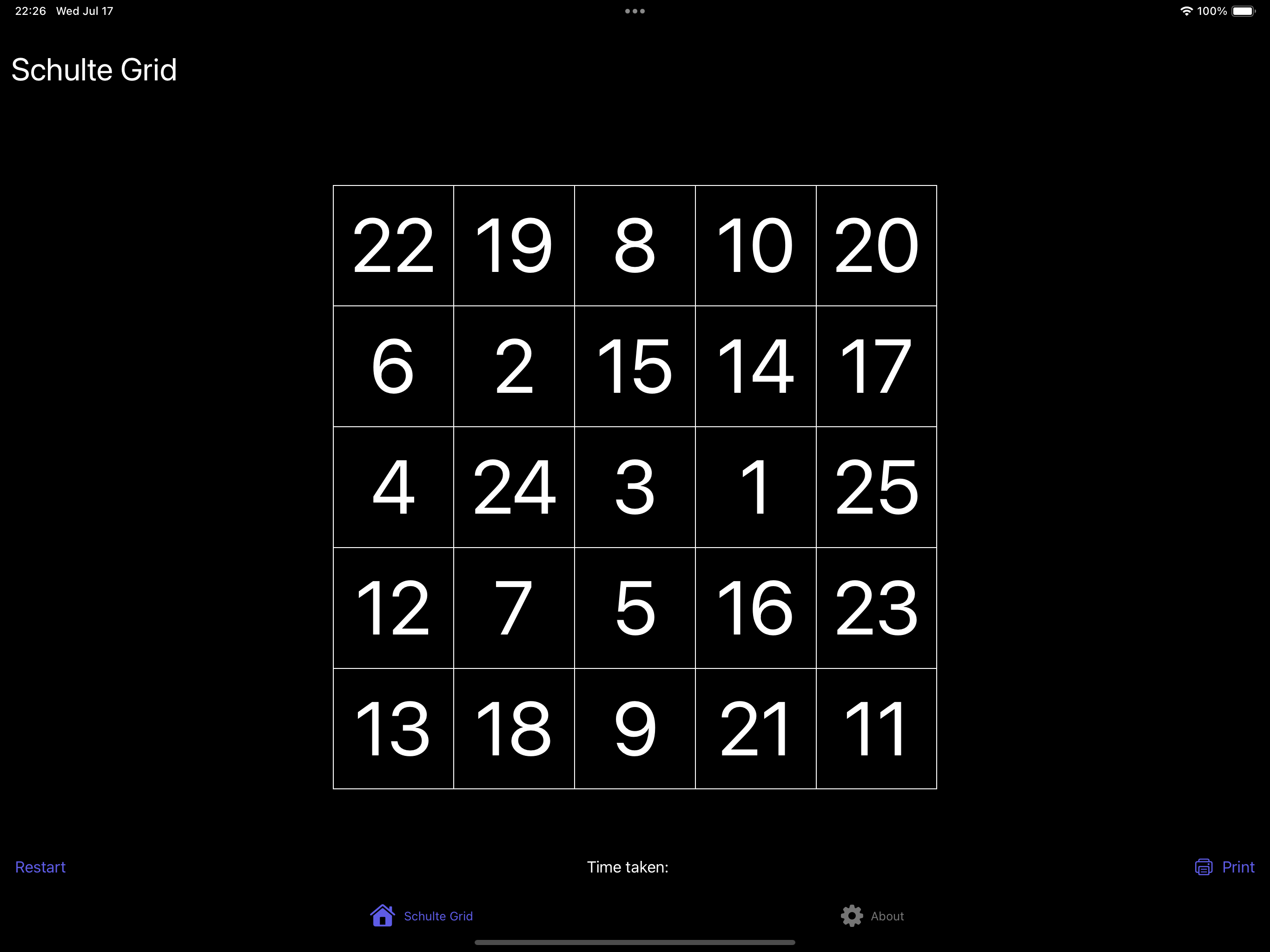 Schulte Grid - Printable