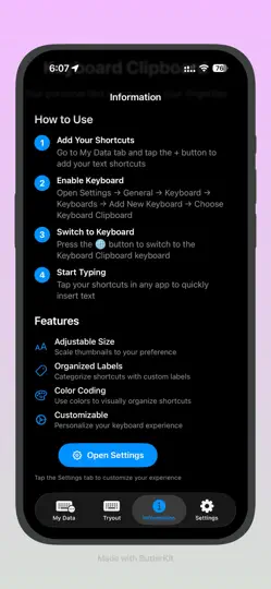 Captura de pantalla de Keyboard Clipboard en iPhone 3