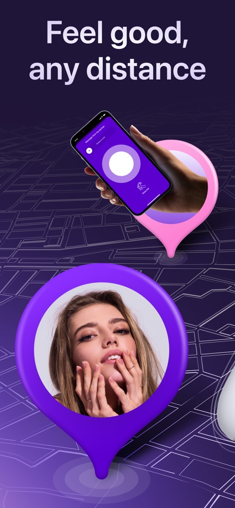 Massager - Strong Vibration - Understand how users can achieve 'remote partner connection' for shared experiences, depicted through 'map-inspired visual elements'.