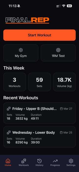 FinalRep: Workout Tracker Screenshot 1 of 8