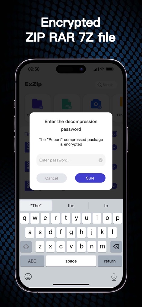 Zip, RAR, 7z File Extractor - This tool provides robust security with a clear password prompt for encrypted archives and a fully integrated virtual keyboard for secure entry.