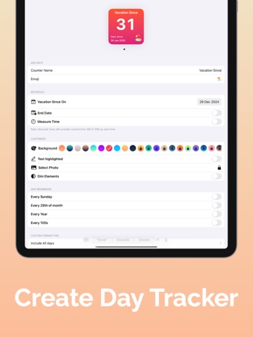 Day Tracker-Life Event Counter iPad screenshot