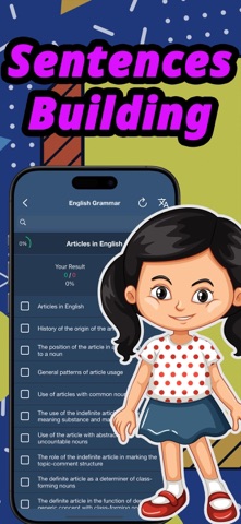 English articles in sentences iPhone screenshot