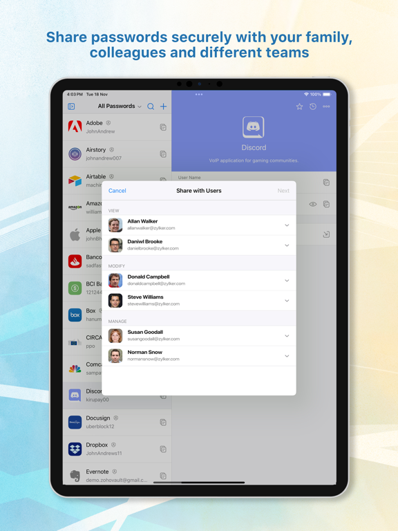 Zoho Vault - Password Manager iPad screenshot 4 - Business app