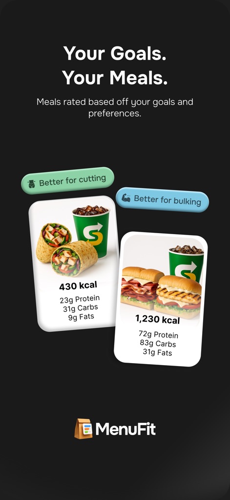MenuFit - Healthy Eating Out - This tool offers personalized meal options, clearly indicating whether a meal is 'Better for cutting' or 'Better for bulking,' complete with detailed macro breakdowns.
