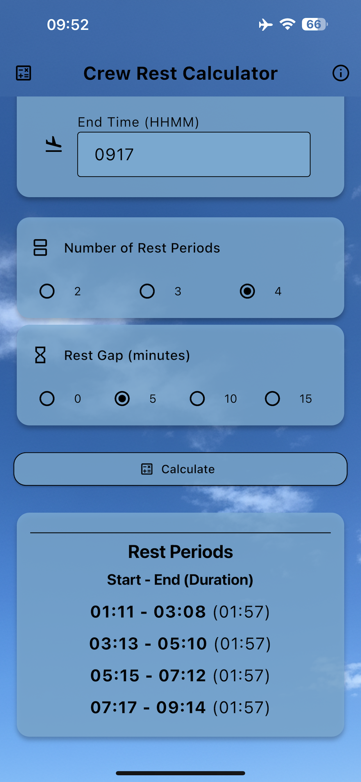 Crew Rest Calculator App