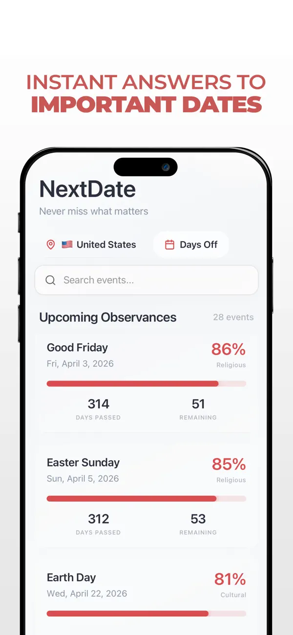 Screenshot #1 pour NextDate: Offline Date Finder