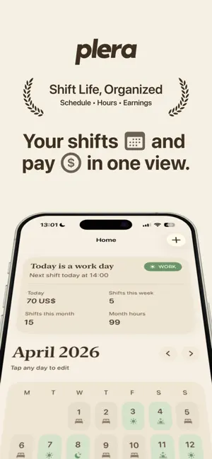 Shift Work Calendar: Plera screenshot 1