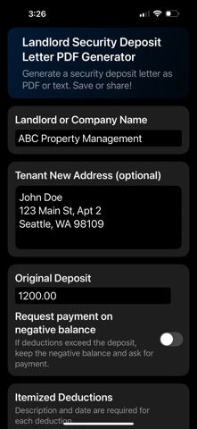 Deposit Letter PDF Generator screenshot