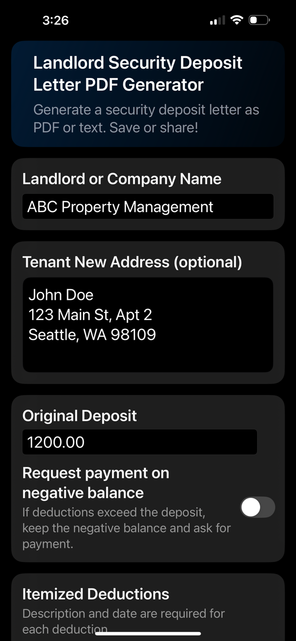 Deposit Letter PDF Generator screenshot 5