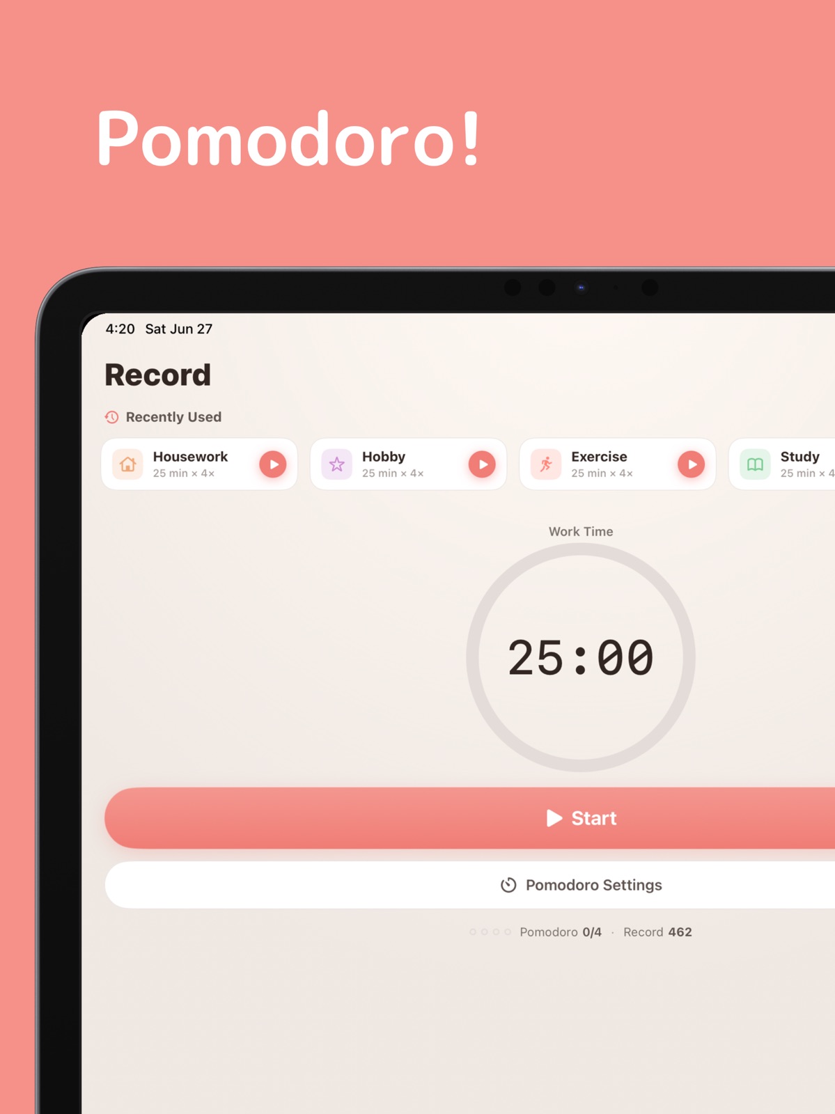 Pomodoro! Focus & Study Timer ipad screenshot 1