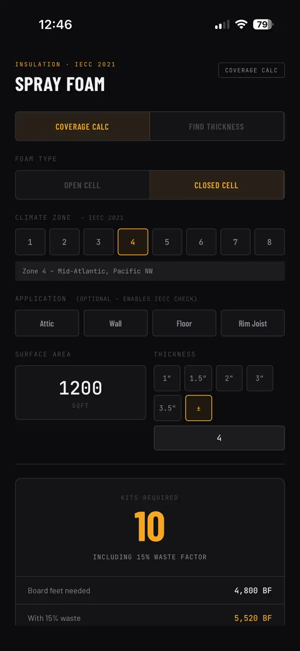 Screenshot #2 pour Spray Foam Pro-Insulation Calc