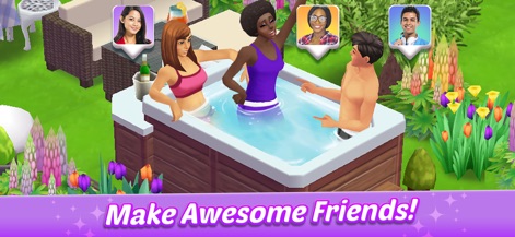 Home Street: Virtual House Sim - Discover how users can engage in real-time social interactions with other sim neighbors and participate in fun group activities like relaxing in a hot tub.