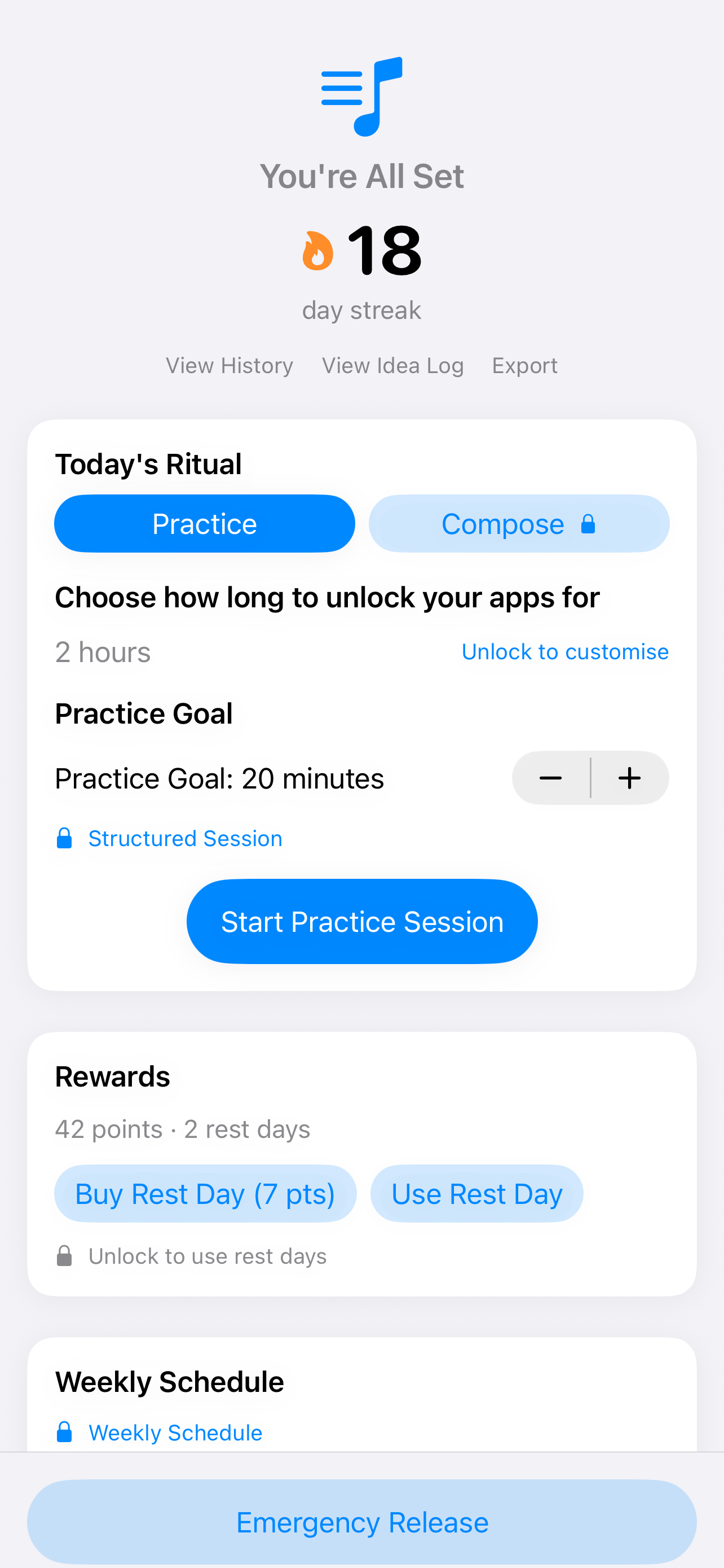 TuneLock: Practice Streak