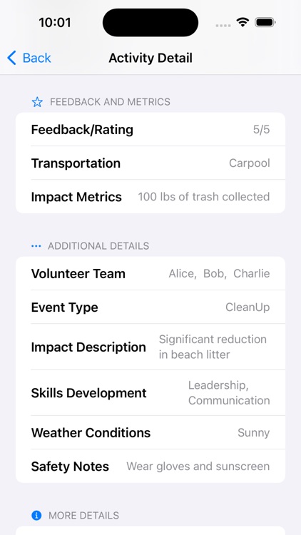 My Volunteer Activities List