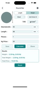 Metal Weight Calculator Pro screenshot