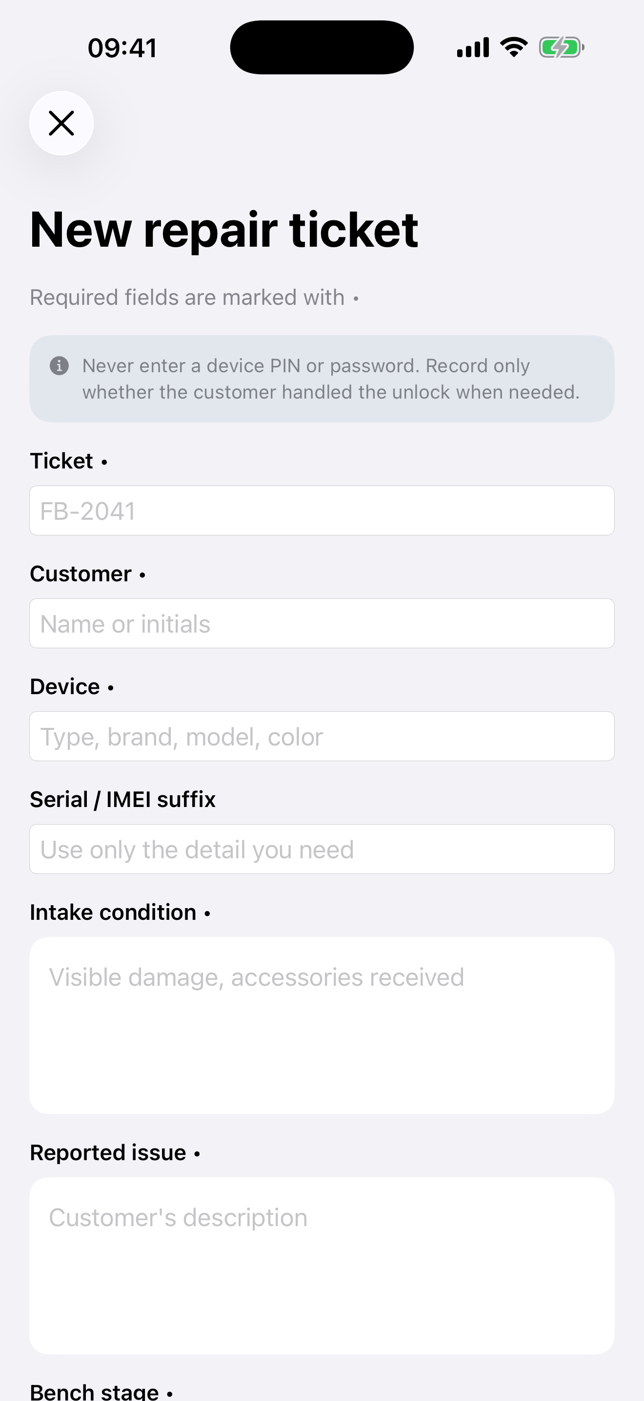 FixBench Repair Tickets screenshot 2