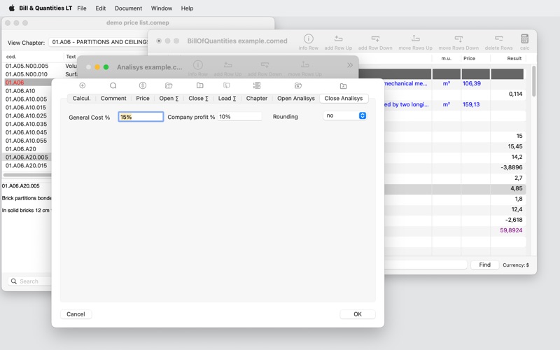 Bill & Quantities LT screenshot
