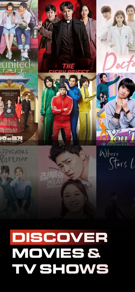 Cineby – Movies & TV shows - La aplicación presenta una vibrante colección de carteles de películas y series (X), invitando a los usuarios a explorar contenido con una clara superposición textual (Y).