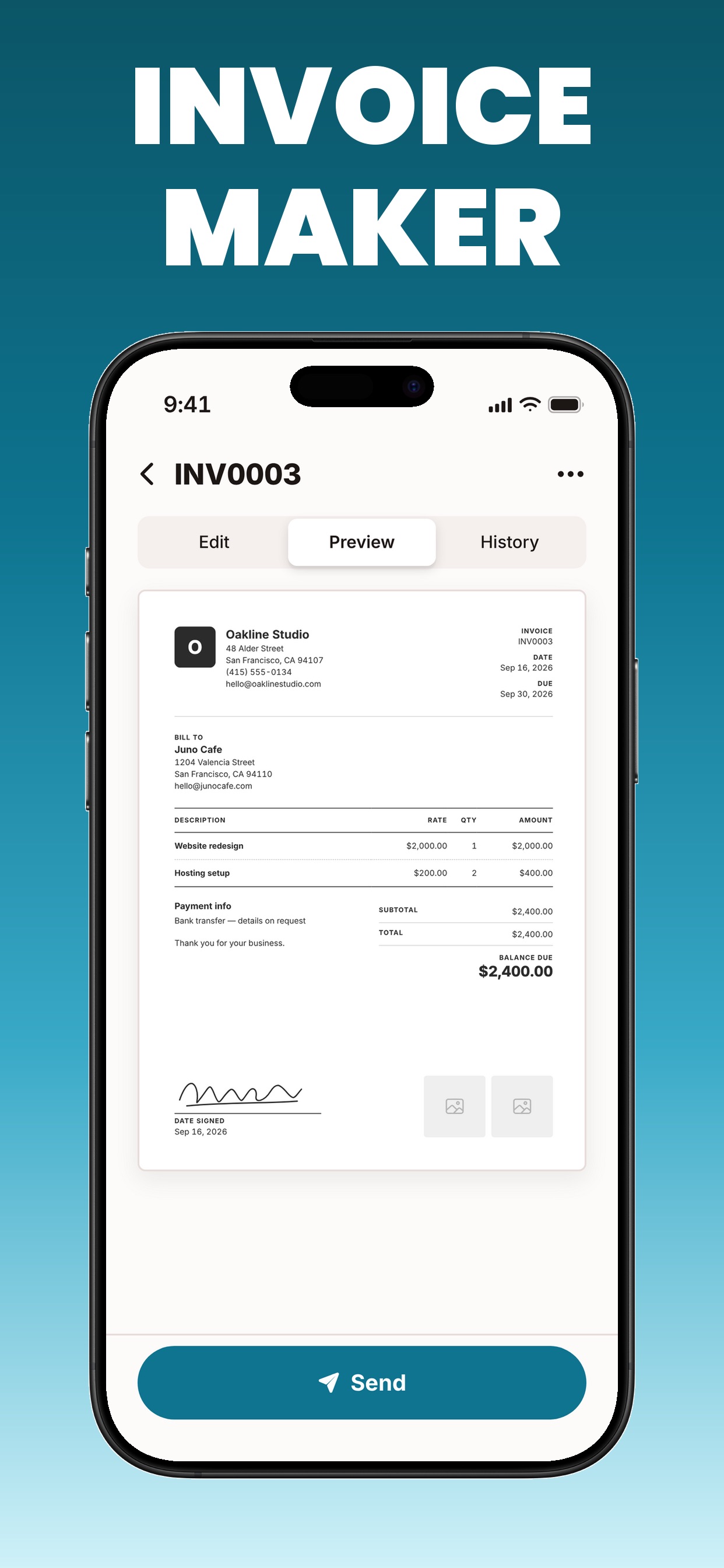 Screenshot 1 of Invoice Maker + Estimate App