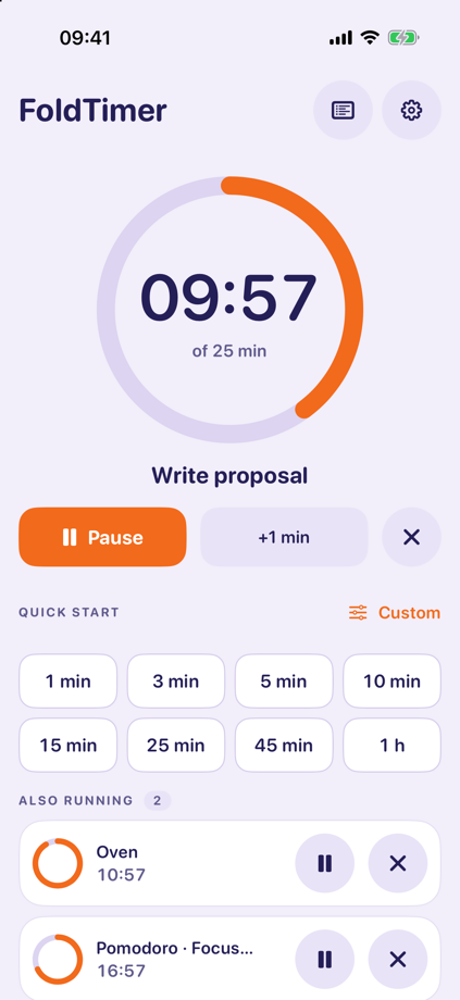 FoldTimer: Focus & Pomodoro 的 App Store 截图 1