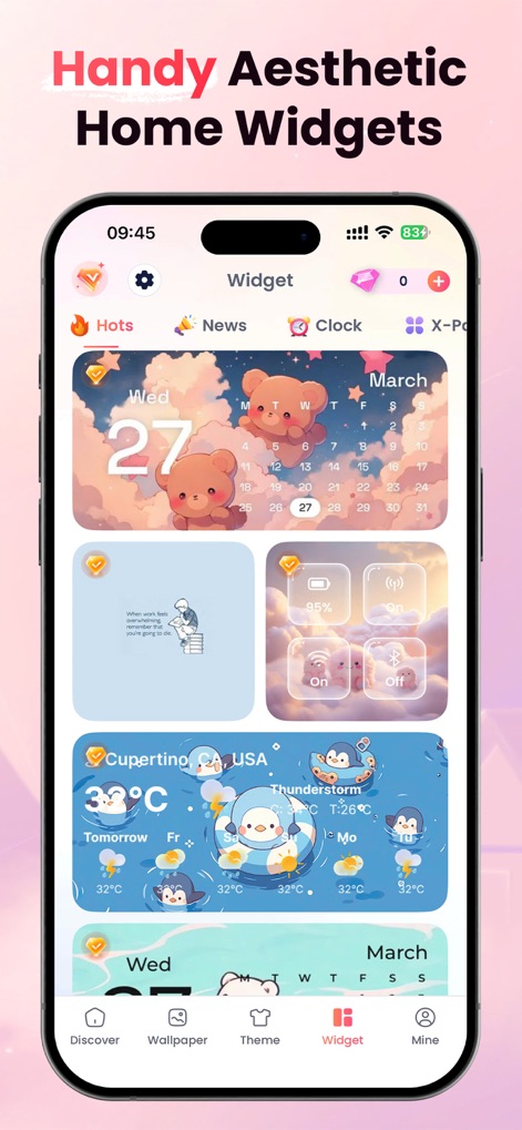 ThemeMate: DIY Wallpaper Theme - Esta herramienta ofrece una variedad de widgets estéticos, como calendarios con tiernos osos y widgets funcionales de clima con simpáticos pingüinos, para embellecer el hogar digital.