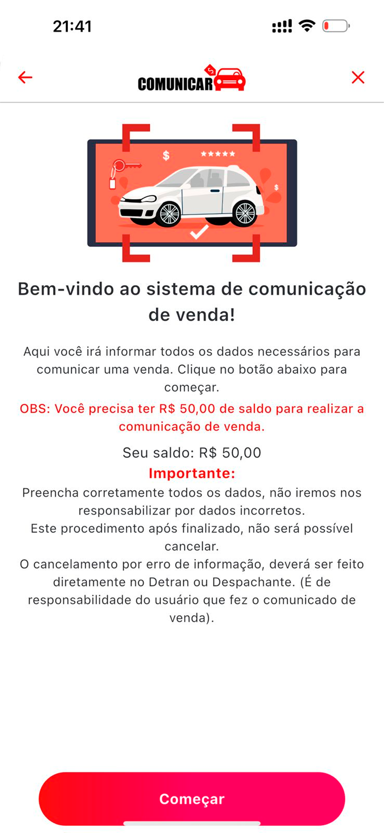 Comunicar venda de veiculo