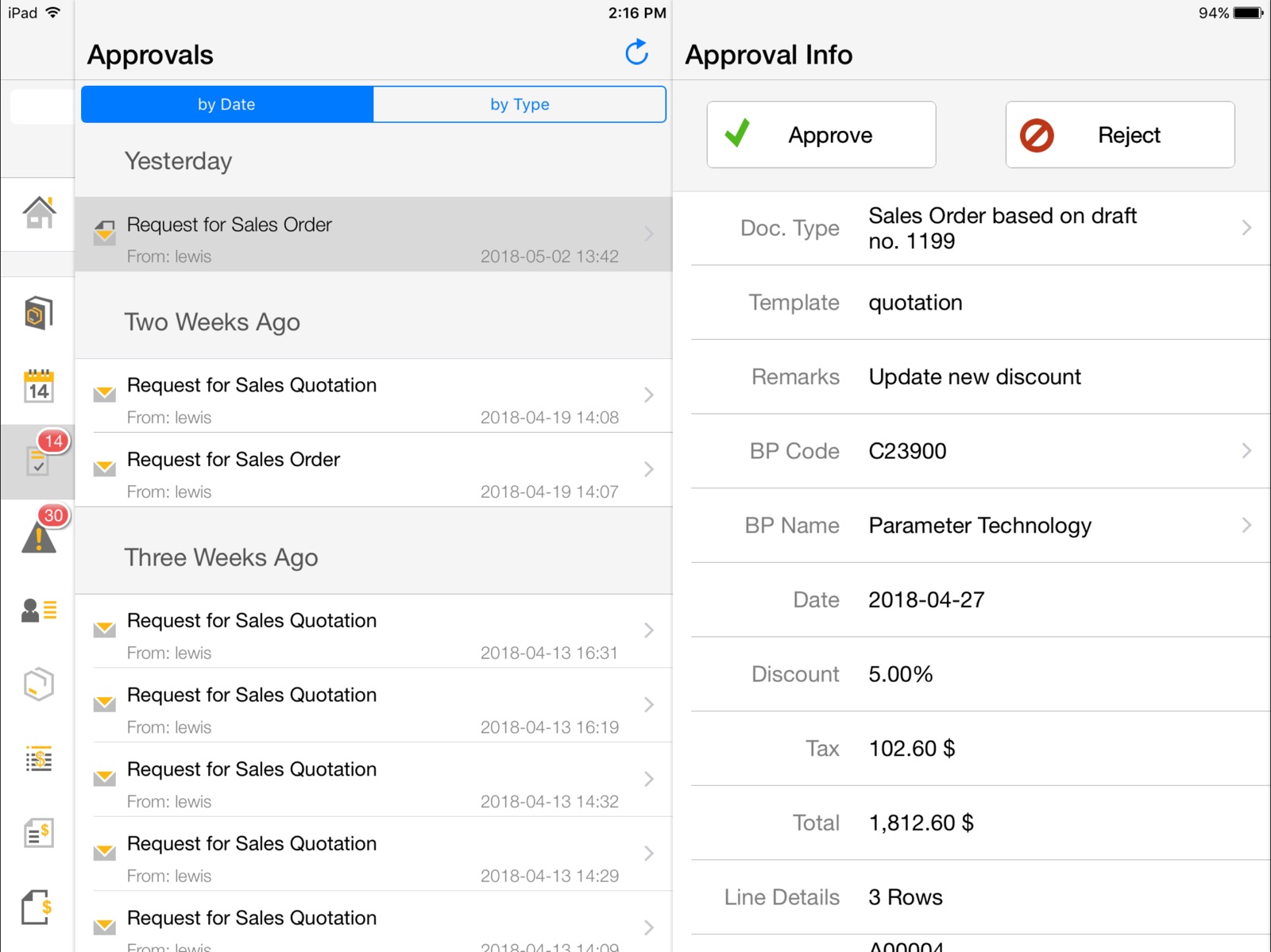 SAP Business One ipad screenshot 2