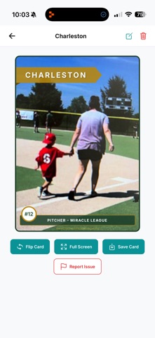 Charleston Miracle League Card screenshot