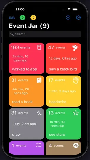 Capture d'écran de Event Jar sur iPhone 9