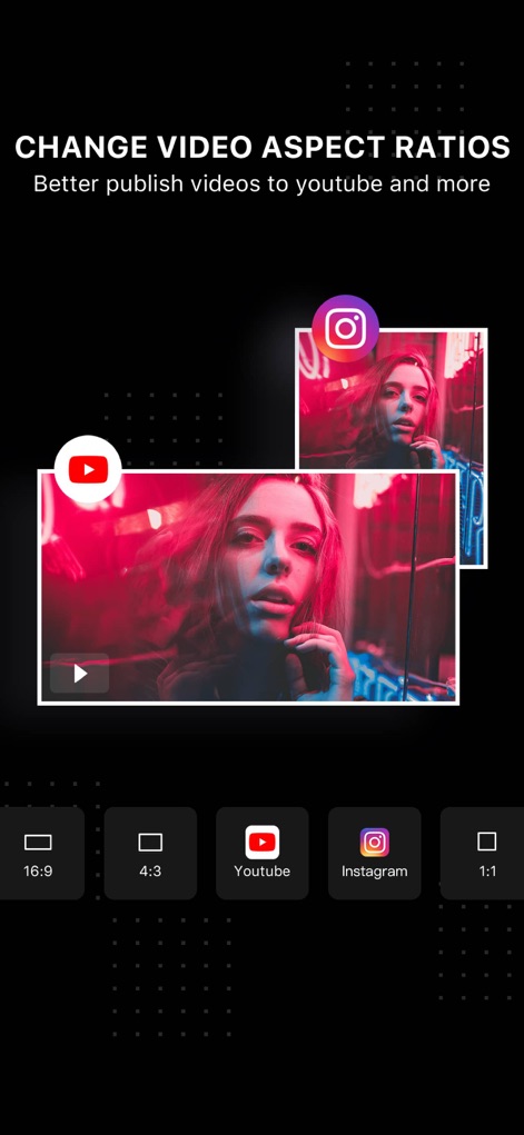 Video Editor . - Tailor your content for any platform by easily selecting desired 'Aspect Ratios', with dedicated presets for popular sites like 'YouTube' and 'Instagram'.