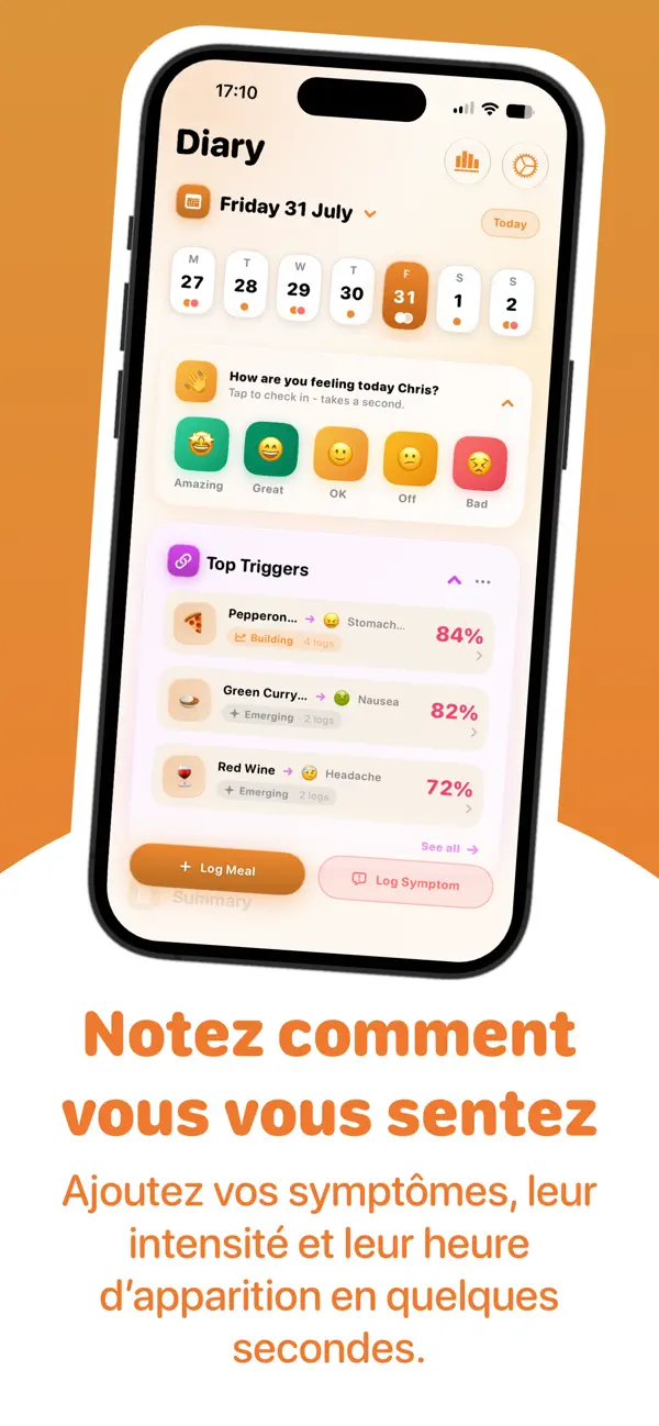 Screenshot #2 pour Suivi Aliments Symptômes