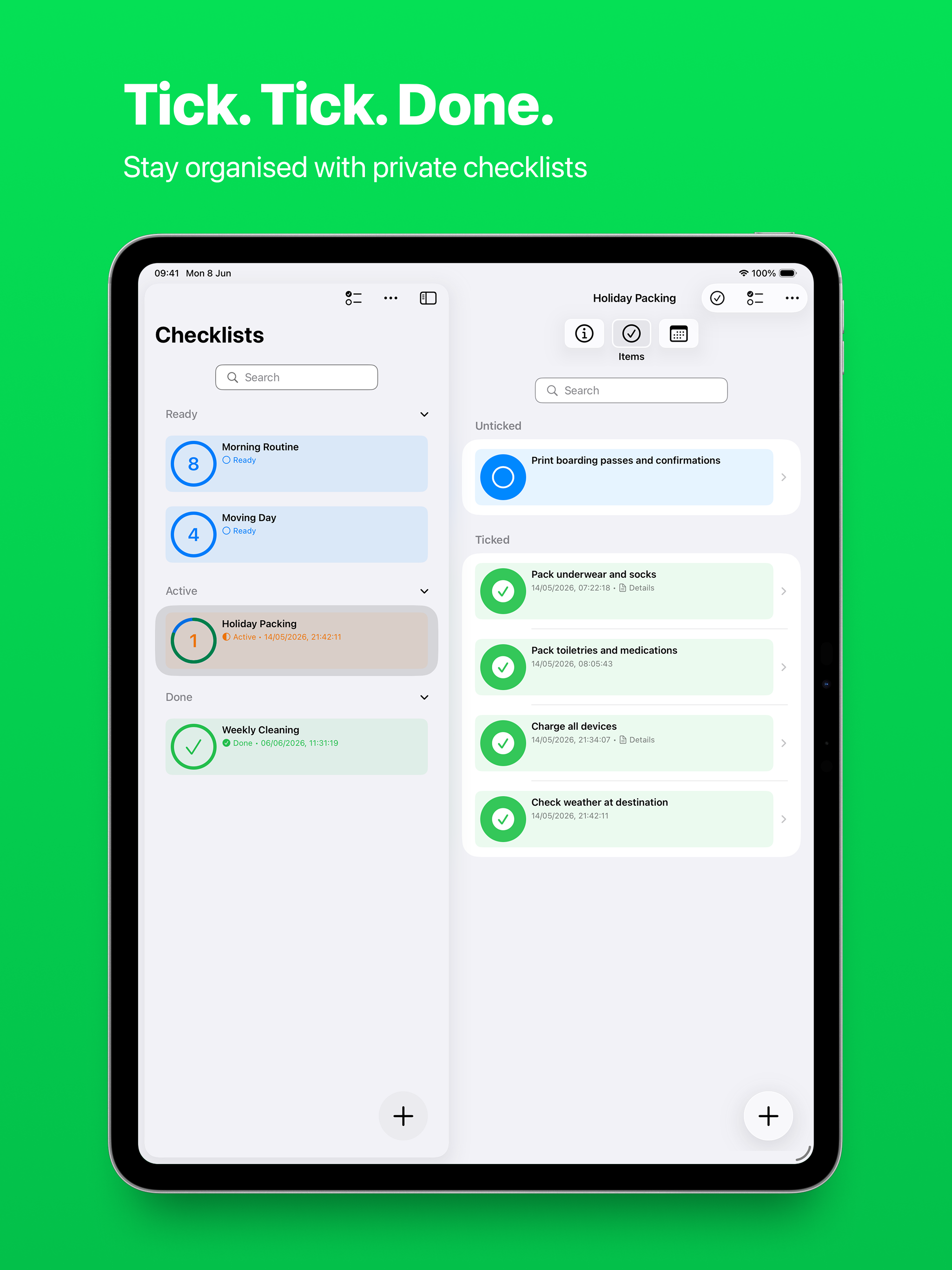 Checkomat: Private Checklists
