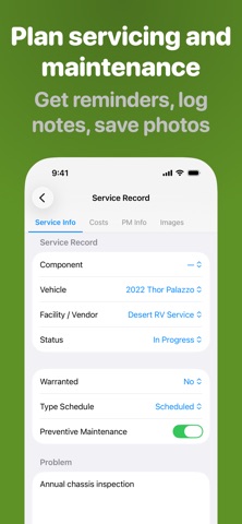 RVCare Logbook iPhone screenshot