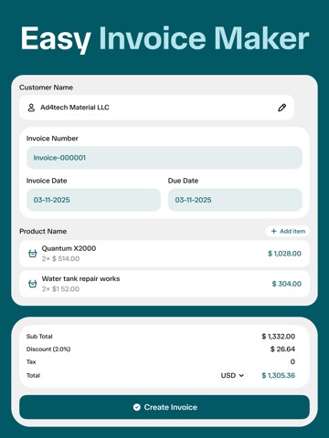 InvMent - Easy Invoice Maker iPad screenshot