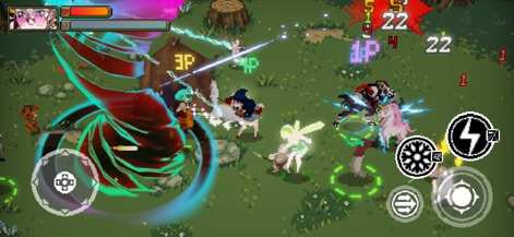 Otherworld Legends - Observe the chaos and cooperation of multiplayer gameplay, where multiple heroes unleash diverse special abilities amidst a lush forest backdrop, indicated by '3P' and '4P' tags.