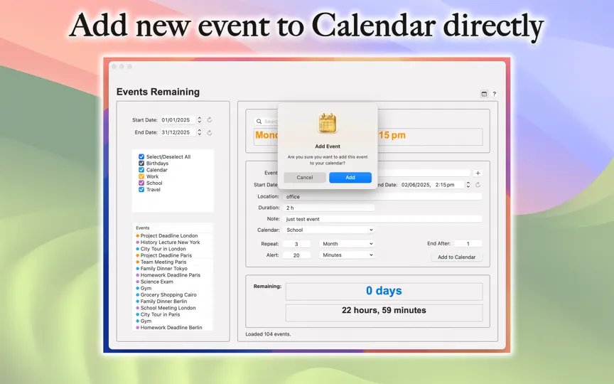 Capture d'écran de Events Remaining sur iPhone 3